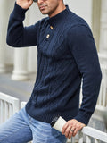 kkboxly  Men's Cable Knit Button Retro  Long Sleeve Pullover Sweater