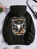 kkboxly  Wild West Graphic Causal Sports Pullover Sweatshirt, Drawstring Sports Hoodie, Women's Tops