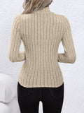 kkboxly  Solid Ribbed Mock Neck Pullover Sweater, Elegant Long Sleeve Sweater For Fall & Winter, Women's Clothing