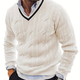 kkboxly  All Match Knitted Sweater, Men's Casual Vintage Warm High Stretch V Neck Pullover Sweater For Fall Winter Preppy