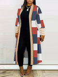 kkboxly  Plus Size Colorblock Longline Coat, Women's Plus Slight Stretch Casual Trench Coat