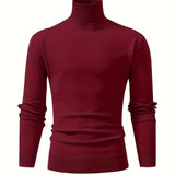 kkboxly  All Match Knitted Thermal Solid Sweater, Men's Casual Warm High Stretch Stand Collar Pullover Sweater For Fall Winter