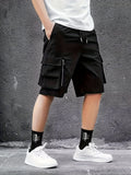 kkboxly  Men's Trendy Plain Color Cargo Shorts, Oversized Shorts With Pocket Plus Size