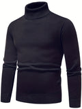 kkboxly  Turtle Neck Knitted Sweater, Men's Casual Warm Solid Color Mid Stretch Pullover Sweater For Fall Winter