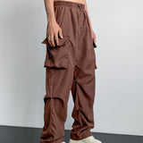 kkboxly  Loose Fit Multi Pocket Cargo Pants, Men's Casual Hip Hop Style Wide Leg Pants For Spring Summer Outdoor