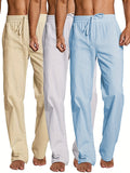 kkboxly  Men's Plain Drawstring Cotton Pants, Casual Loose Waistband Long Pants For Yoga Beach Pants, Mens Clothing