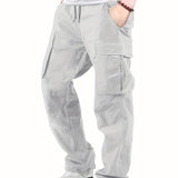 kkboxly  Men's Drawstring Multi-Pocket Heavyweight 100% Cotton Cargo Pants, Casual Pants, Straight Leg Pants, Men's Everyday, Outdoor Bottoms, Tactical Trousers