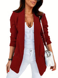kkboxly  V-neck Pocket Blazer Coat, Casual Long Sleeve Fashion Loose Blazer Outerwear, Women's Clothing