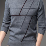 kkboxly  All Match Knitted Cable Stripe Sweater, Men's Casual Warm High Stretch Crew Neck Pullover Sweater For Men Fall Winter