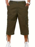 Men's Plain Zip Pocket Drawstring Hem Cargo Shorts For Spring And Summer