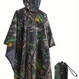 kkboxly  Leaf Pattern Hooded Waterproof Raincoat, Men's Breathable Poncho Cloth For Outdoor Activities