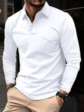 kkboxly Solid Men's Casual Comfy Long Sleeve Lapel Shirt With Chest Pocket For Everyday Wear In Spring And Autumn