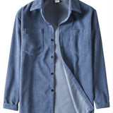 kkboxly  One Size Smaller, New Men's Casual Loose Fashionable Solid Lapel Neck Corduroy Long Sleeves Oversized T-Shirt Best Sellers