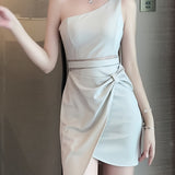 kkboxly kkboxly Solid One Shoulder Dress, Elegant Sleeveless Bodycon Dress For Spring & Summer, Women's Clothing