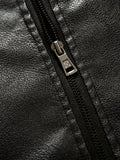 kkboxly  Chic PU Jacket, Men's Casual Thermal Solid Color Zip Up Turn-Down Collar Faux Leather Jacket For Winter Fall