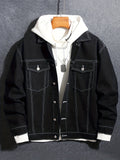 kkboxly  Chic Denim Jacket, Men's Casual Street Style Lapel Flap Pockets Contrast Stitching Jacket Coat For Spring Fall
