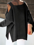 kkboxly  Cold Shoulder Oversized Sweater, Casual Long Sleeve Sweater For Fall & Winter, Women's Clothing