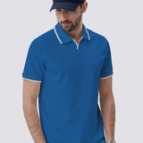 kkboxly  Men's Striped Cuffs Breathable Solid Color Golf Polo Shirt, Men's Casual Button Up Collar Pullover T-Shirt Short Sleeve For Summer, Men's Clothing