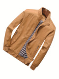 kkboxly  Men's Casual Sports Lapel Collar Zip Up Jacket With Pockets For Spring And Autumn, Men's Outfits