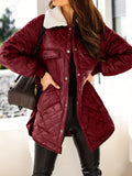 Solid Argyle Print Parka, Casual Button Front Long Sleeve Warm Outerwear, Women's Clothing