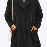 kkboxly  Button Front Fuzzy Coat, Casual Long Sleeve Winter Outerwear, Women's Clothing
