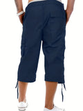 Men's Plain Zip Pocket Drawstring Hem Cargo Shorts For Spring And Summer