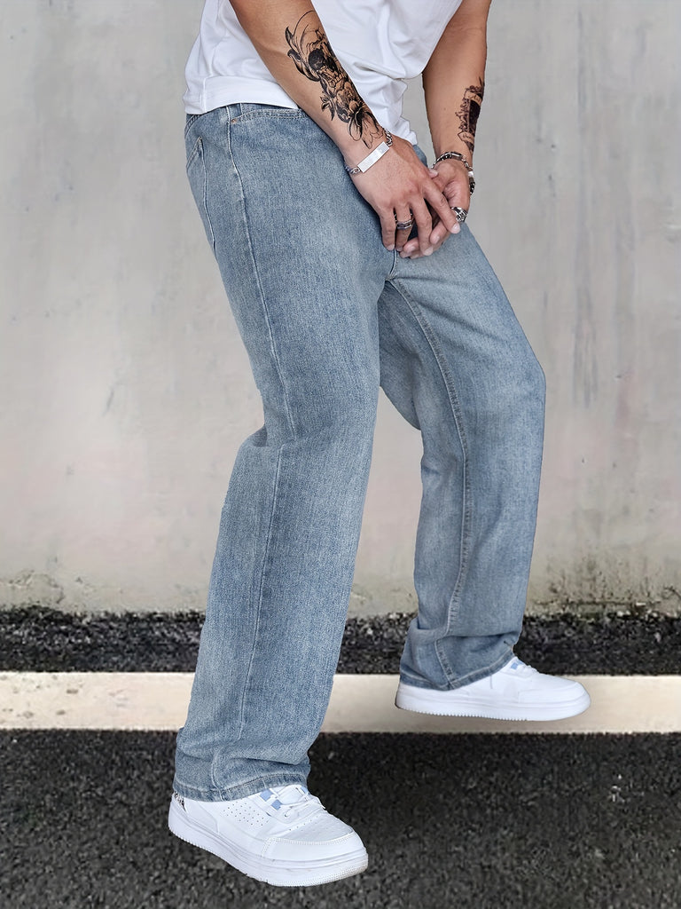 kkboxly  Loose Fit Distressed Jeans, Men's Casual Street Style Denim Pants For Summer Fall