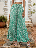 kkboxly  Leaves Print Wide Leg Pants, Vacation High Waist Long Length Pants, Women's Clothing