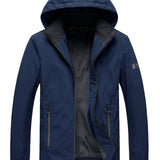 kkboxly  Men's Casual Hooded Windbreaker Jacket, Chic Zip Up Jacket For Fitness Outdoor Activities