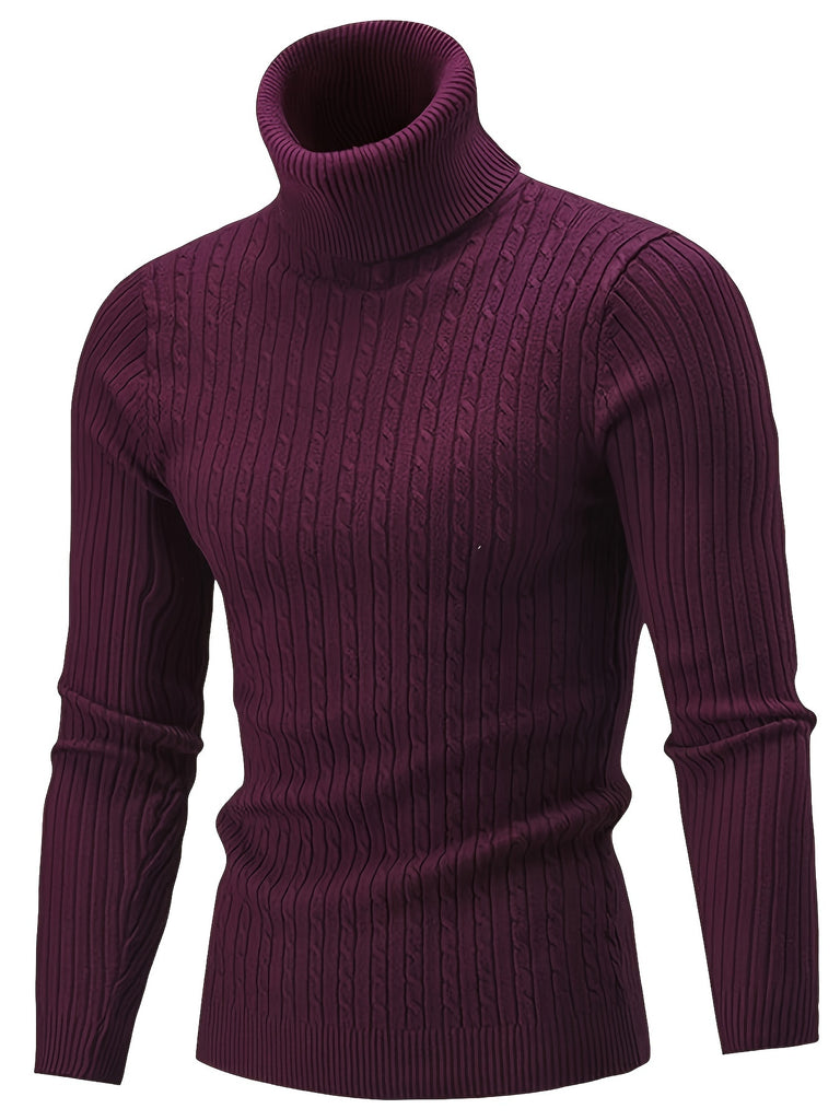 Plus Size Men's Cable Knit Sweater Stylish Turtleneck Pullover Fall Winter, Men's Clothing
