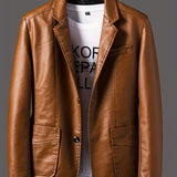 kkboxly  Men's Leather Lapel Zipper Up Cool Trendy Jacket For Autumn Winter Wear