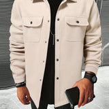 Men's Casual Single Breasted Coat, Chic Flap Pocket Jacket For Fall Winter