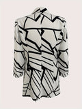 All Over Print Open Front Blazer, Elegant Shawl Collar Bracelet Sleeve Blazer, Women's Clothing