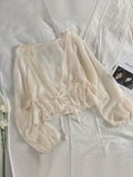 kkboxlyLong Sleeve Ruffle Hem Blouse, Loose Casual Top, Women's Clothing