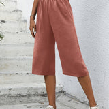 kkboxly  Minimalist Solid Wide Leg Capris, Casual Versatile High Waist Pants For Spring & Summer, Women's Clothing