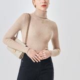 kkboxly  Women's Sweater Turtleneck Solid Ribbed Long Sleeve Slim Pullover Knit Tops