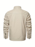 kkboxly  Trendy Casual Fuax Leather Zip Up Bomber Jacket With Zipper Pockets, Men's PU Jacket For Spring Fall Outdoor