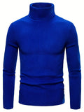 kkboxly Turtle Neck Knitted Slim Fit Sweater, Men's Casual Warm Solid High Stretch Pullover Sweater For Fall Winter