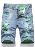 kkboxly  Ripped Design Denim Shorts, Men's Casual Street Style Mid Stretch Denim Shorts For Summer