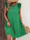 kkboxly  Ruffle Hem Ruched Loose Dress, Casual Solid Color Sleeveless Dress For Spring & Summer, Women's Clothing