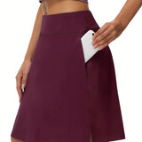 kkboxly  Tennis Sports Mid-Length Skorts, Soft Breathable Quick Drying Yoga Fitness Golf Skirts With Phone Pocket