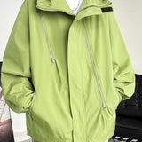 realaiot  Men's Stylish Solid Waterproof Jacket With Pockets, Active Breathable Zip Up Long Sleeve Hooded Jacket For Hiking Jogging Cycling Outdoor Fitness Workout