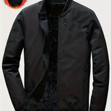 kkboxly  Solid Color Men's Stand Collar Jacket Casual Long Sleeve With Zipper Gym Sports Coat For Spring Fall