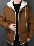 kkboxly  Men's Hooded Padded Jacket, Men Casual Fake Two Piece Padded Coat Windbreaker Zipper For Men Winter