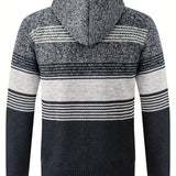 kkboxly  Men's Full Zip Up Casual Fleece Lined Hooded Cardigan, Regular Fit Knitted Sweater Jacket Coat With Pockets For Winter Fall