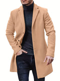kkboxly  Men's Warm Overcoat, Elegant Single Breasted Trench Coat For Fall Winter