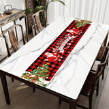 Christmas Tablecloth Decoration - 1PC Polyester Table Runner with Santa & Xmas Tree Design for Holiday Dinner, Machine Made Festive Table Decor, 70.8" x 13.8" - Red Checkered Seasonal Event Table Cover