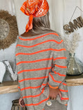xieyinshe  Stripe Pattern Pocket Knitted Sweater, Casual Long Sleeve Sweater For Fall & Winter, Women's Clothing