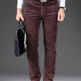 Men's Casual Corduroy Straight Leg Pants, Chic Stretch Trousers