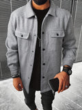 kkboxly  kkboxly  Plus Size Men's Solid Jacket With Pockets, Spring/autumn Button Up Jacket For Males, Men's Clothing